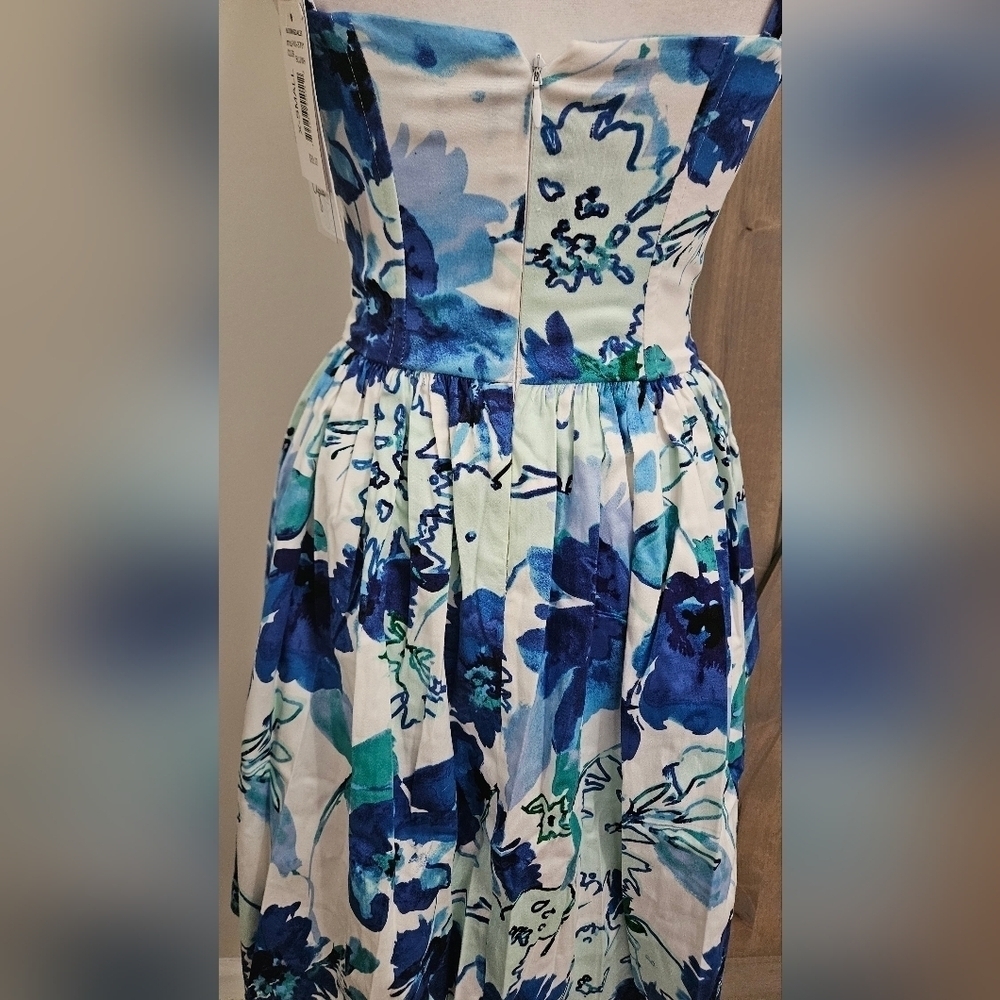 NWT Aqua Bloomingdale's Blue Floral Fit & Flare Sweatheart Neckline Sundress XS - Picture 6 of 16